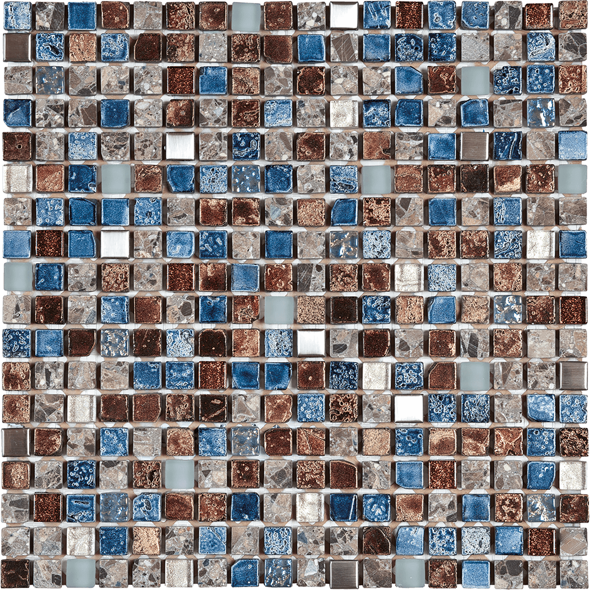 DCP068 - Blue Grey Brown Marble & Metal Mosaic 12"x12"