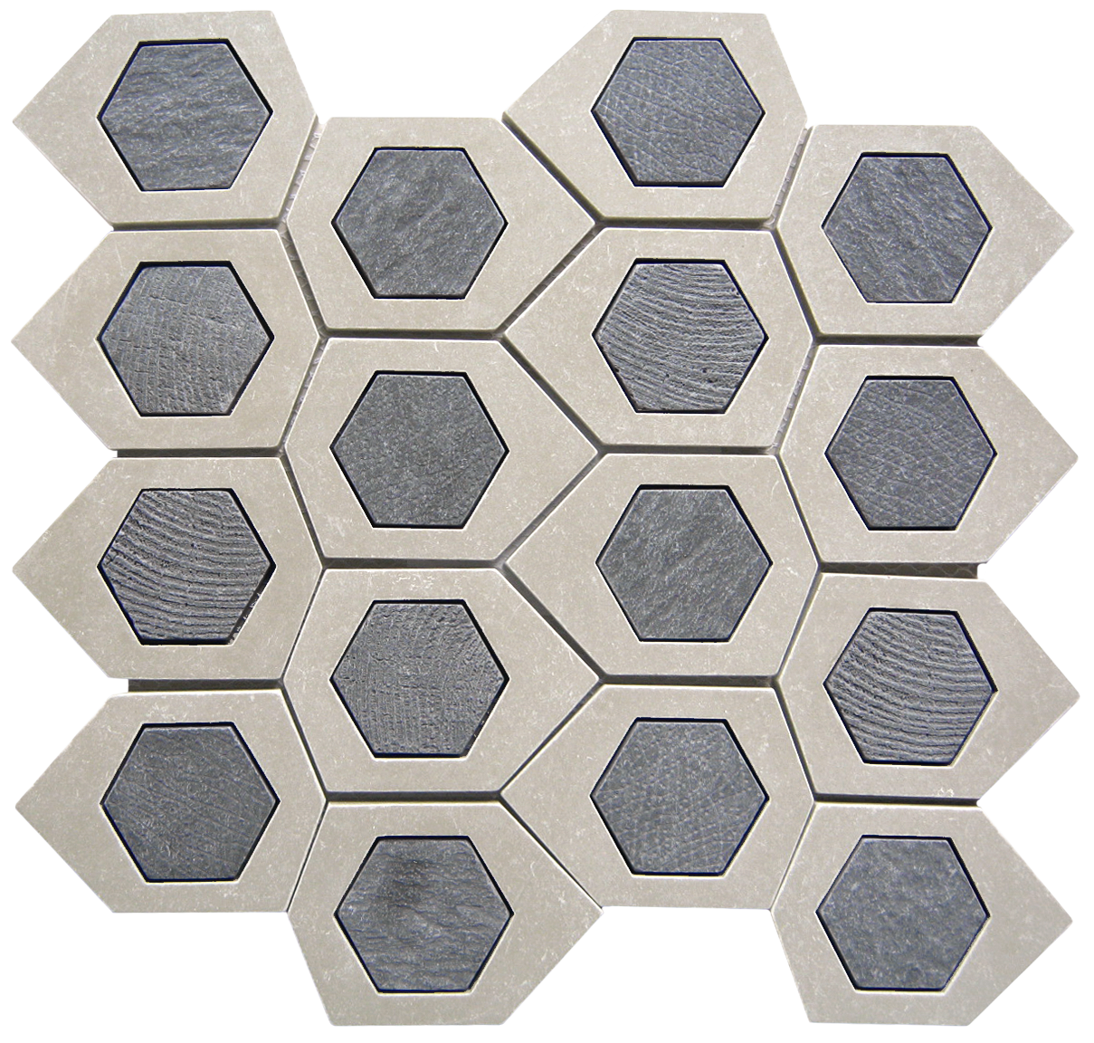 DCP090 - White Grey Stone Mix Hexagon Mosaic- Sheet 12"x12"