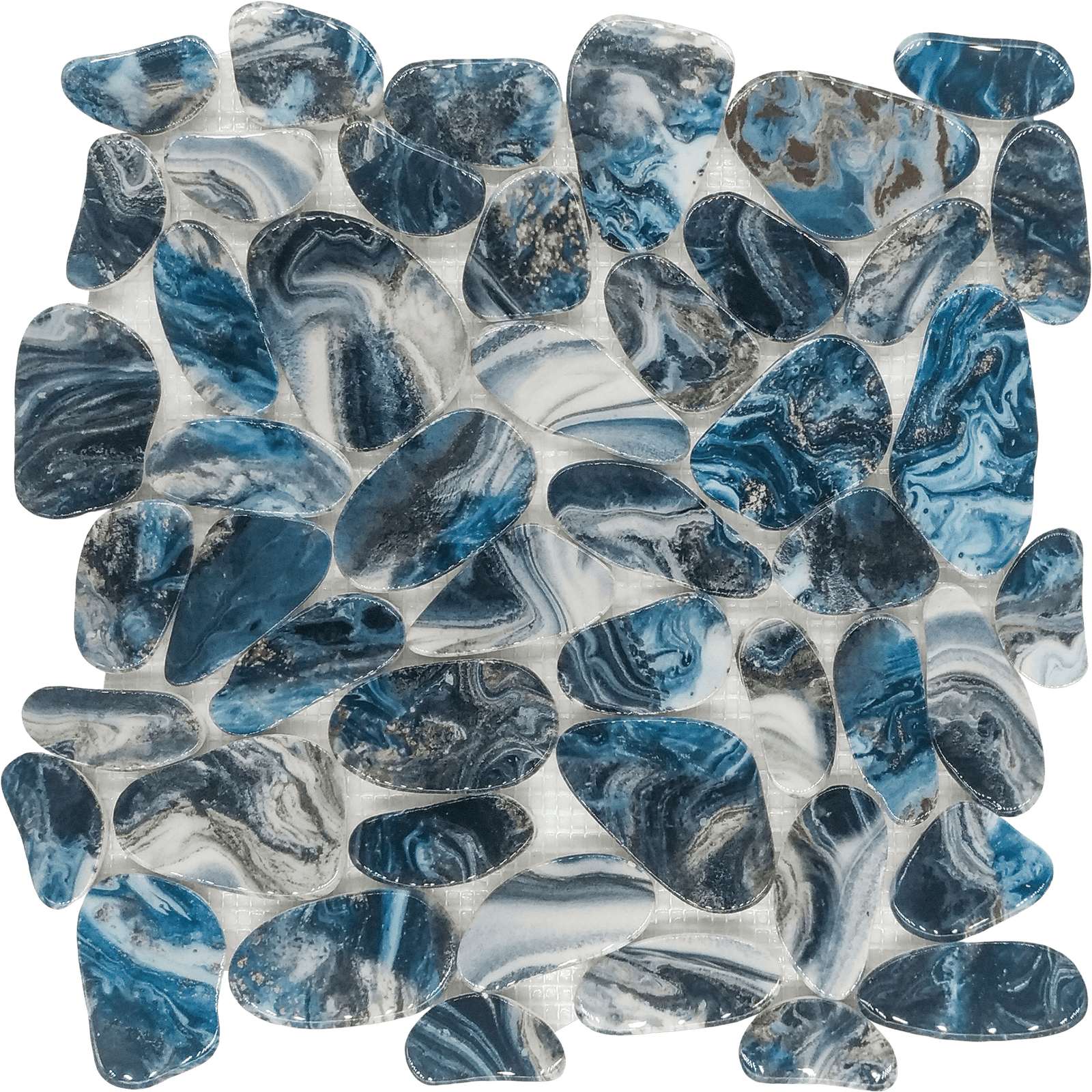 DCP088 - Reconstituted Stone Pebble Grey Blue Mix Shiny 12"x12"